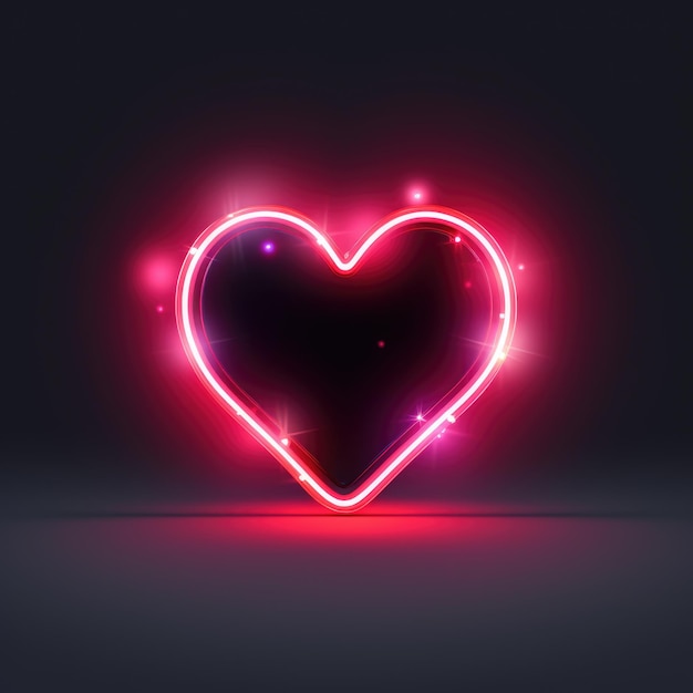 Luce al neon a cuore rosso sullo sfondo scuro ai generato