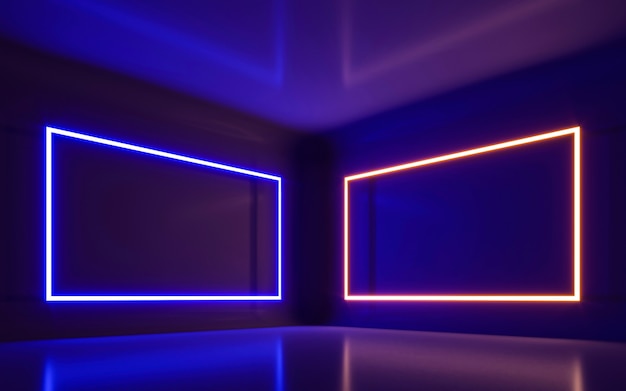 Luce Al Neon Astratta Nella Stanza Vuota. rendering 3d