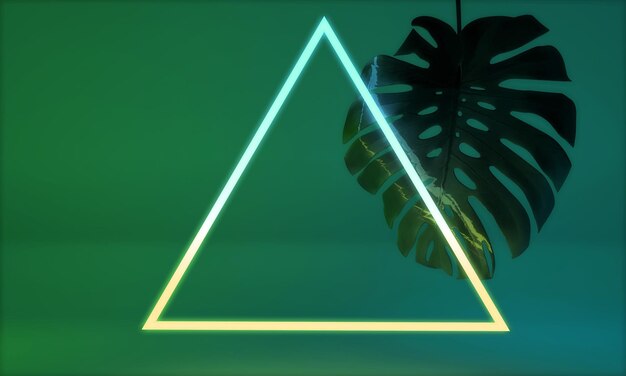 Luce al neon incandescente con foglia d di monstera tropicale rendering