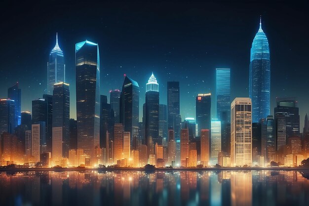 Luce bokeh sfocata notturna edificio per uffici della città sfondo astratto