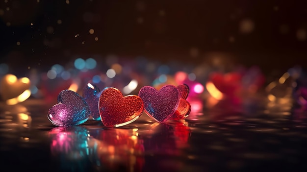 Luce brillante del bokeh dei cuori Fondo di giorno di biglietti di S. Valentino Al generato