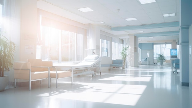 Luce brillante sfocata all'interno dello sfondo dell'illustrazione medica dell'ospedale
