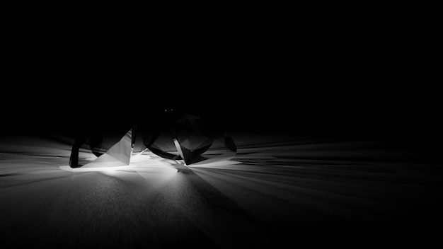 Luce caustica dalla rifrazione del diamante bianco in un tavolo scuro (rendering 3D)