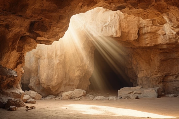 luce che splende attraverso una grotta