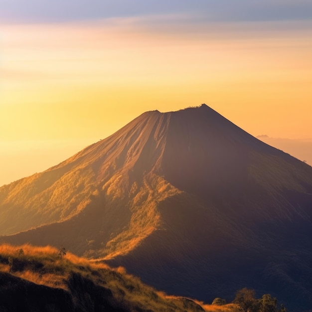 Luce del mattino nel paesaggio montano dell'isola del vulcano Illustrazione AI GenerativexA