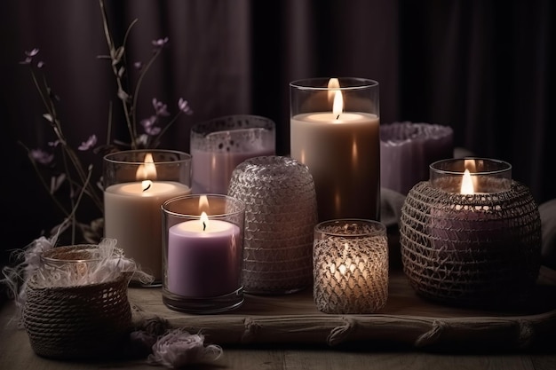 Luce di candela rilassante Crea un'atmosfera rilassante con candele bianche scure e beige viola chiaro