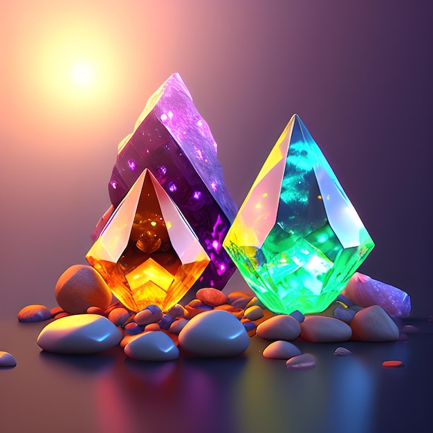 Luce di cristallo magica e pietre preziose