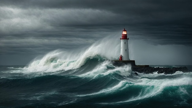 Luce guida nella tempesta La veglia notturna di un faro