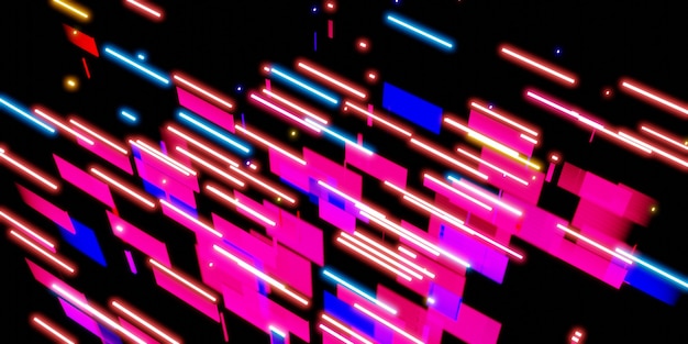 Luce laser multicolore Luce NEON su sfondo nero 3D illustrazione