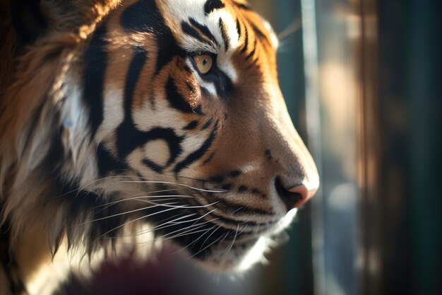 Luce macchiata sul viso di una tigre che insegue