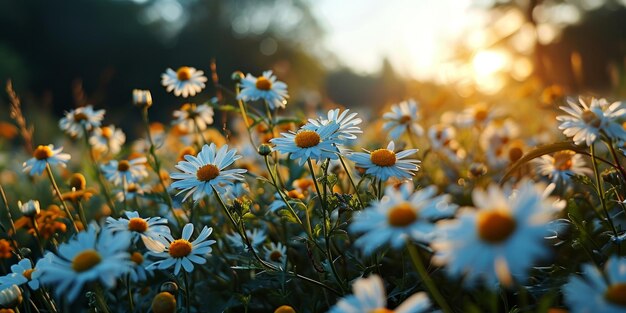 Luce mattutina sulle margherite bianche