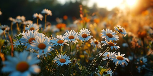 Luce mattutina sulle margherite bianche