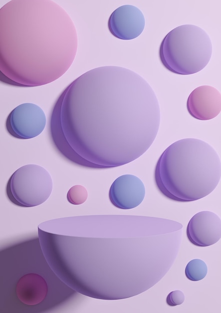 Luce pastello lavanda viola 3d illustrazione semplice prodotto minimo display sfondo vista laterale astratte bolle colorate o sfere podio stand per la fotografia del prodotto o carta da parati