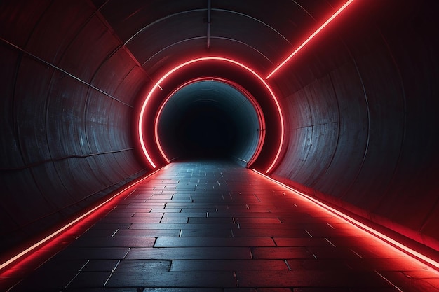 Luce rossa radiale attraverso il tunnel che brilla nel buio per i modelli di stampa