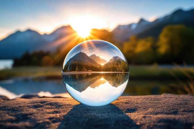 Luce sfera globo close-up vetro sfera esterna riflessione natura paesaggio sfondo cristallo viaggio