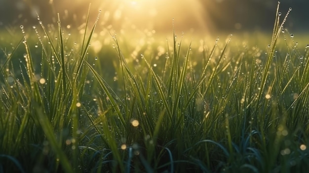 Luce solare che filtra attraverso i fili d'erba in un campo in una giornata di sole Generativo ai
