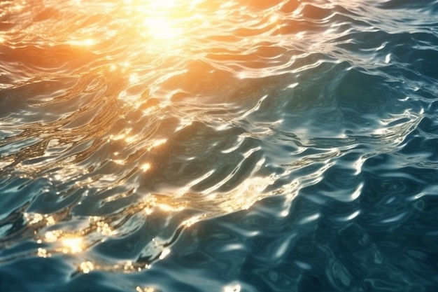 Luce solare che splende sulla superficie dell'acqua di uno specchio d'acqua generativo ai