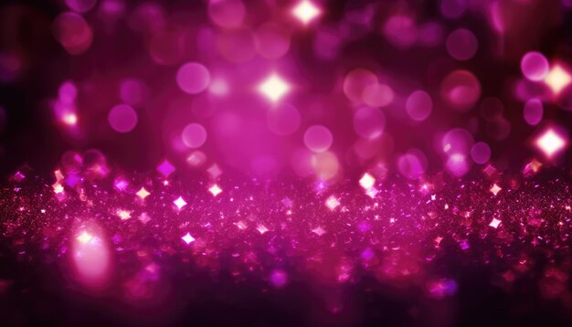 Luce viola al neon con particelle d'oro su scintille astratte Bokeh sullo sfondo