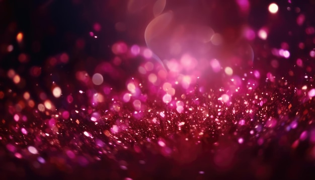 Luce viola al neon con particelle d'oro su scintille astratte Bokeh sullo sfondo