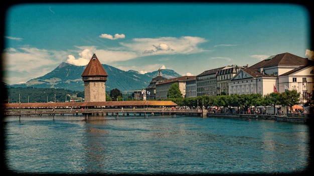 LUCERNA, SVIZZERA: Vista del centro storico di Lucerna, Svizzera. Stile vintage.