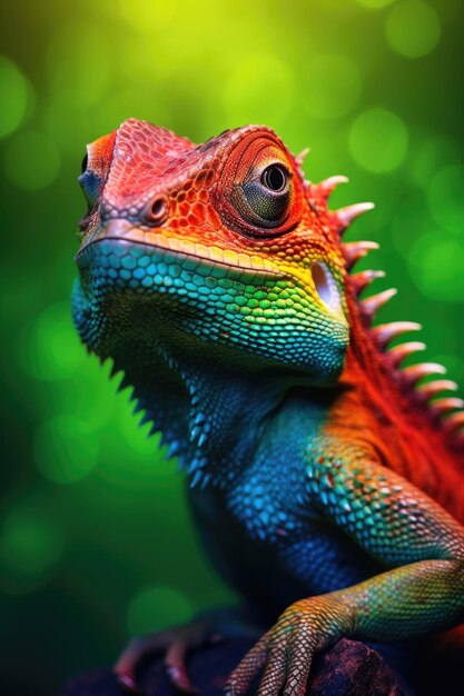 Lucertola su sfondo verde Ritratto di iguana in natura Animali esotici in ambiente tropicale