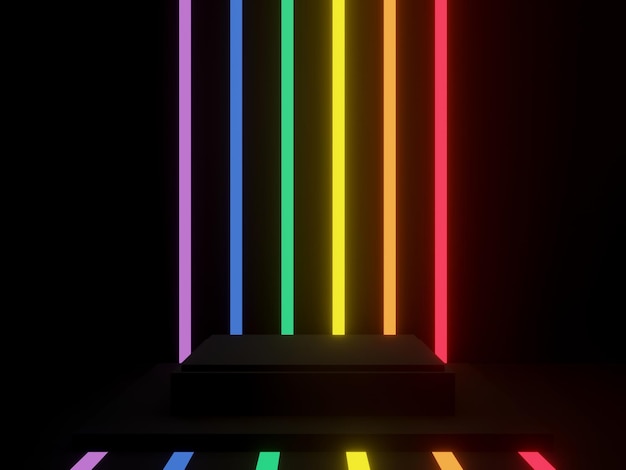 Luci al neon arcobaleno bianco del podio con display 3D nero