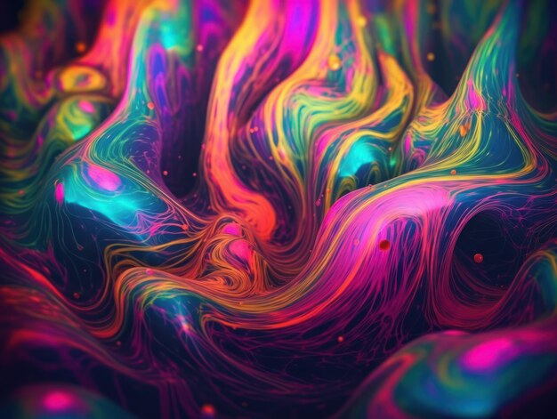 Luci al neon Forme dinamiche liquide olografiche cromatiche su sfondo scuro Creato con la tecnologia generativa AI