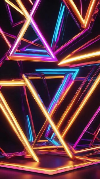 Luci astratte 3D, triangoli al neon, animazione a loop