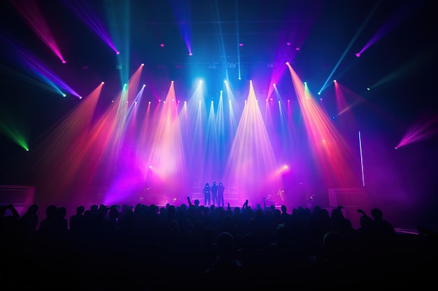 Luci colorate al neon sul palco durante il concerto di musica