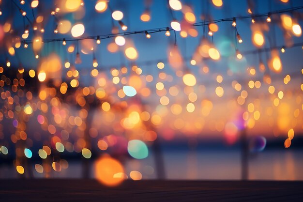 Luci colorate in una festa sulla spiaggia di Bokeh