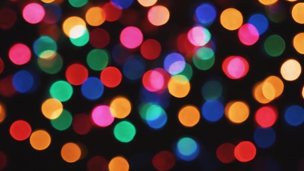 Luci colorate sfocate su uno sfondo scuro in stile bokeh di capodanno e sfondo natalizio