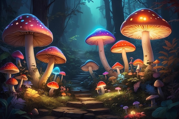 Luci dai colori vivaci con funghi e funghi