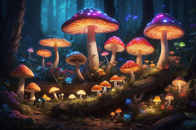 Luci dai colori vivaci con funghi e funghi