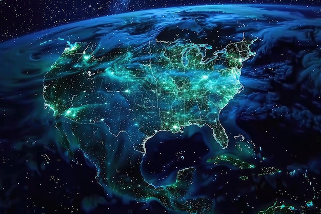 Luci della città degli Stati Uniti di notte Nord America vista globale