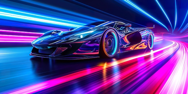 Luci di auto con notte Accelerazione auto sportiva