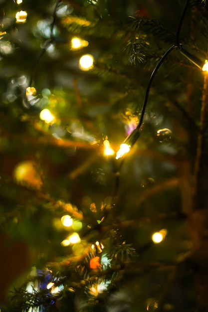 Luci di ghirlanda sull'albero di Natale decorato