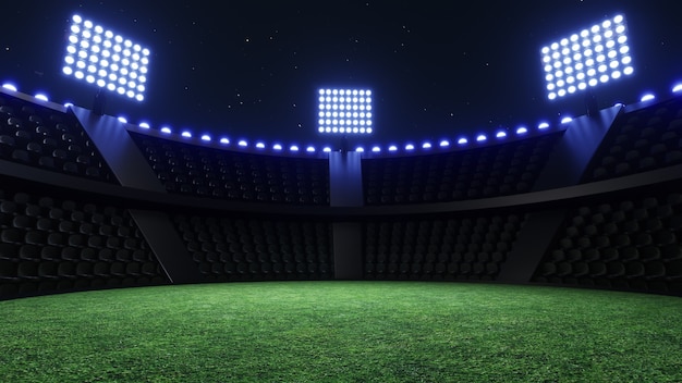 Luci lampeggianti sullo sfondo dello stadio sportivo Luci dello stadio incandescente