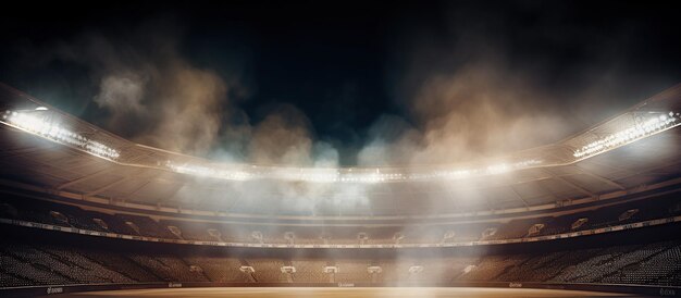 Luci luminose dell'arena dello stadio Bombole di fumo vuote scena buia luce al neon