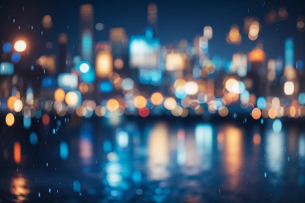 luci sfocate della città bokeh circolare astratto su sfondo blu