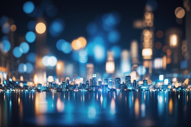 luci sfocate della città bokeh circolare astratto su sfondo blu