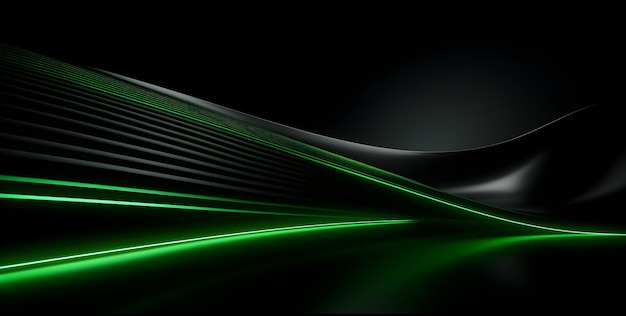 Luci verdi scure astratte su nero con design al neon Tecnologia futuristica di lusso moderna