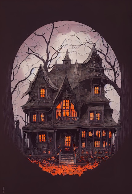 Lugubre casa stregata attraverso uno spettacolo di Halloween