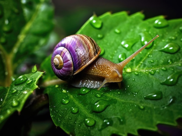 Lumaca d'uva su una foglia verde