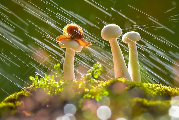 Lumache sui funghi quando piove