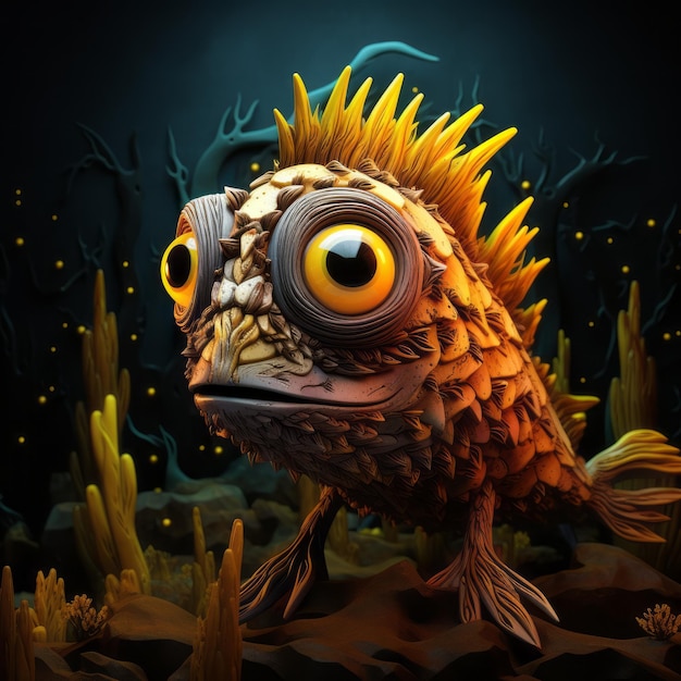 Luminosa illustrazione di pesce 3d con un design audace