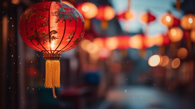 Luminose lanterne di carta illuminano la notte durante il festival delle lanterne cinesi. L'intelligenza artificiale generativa