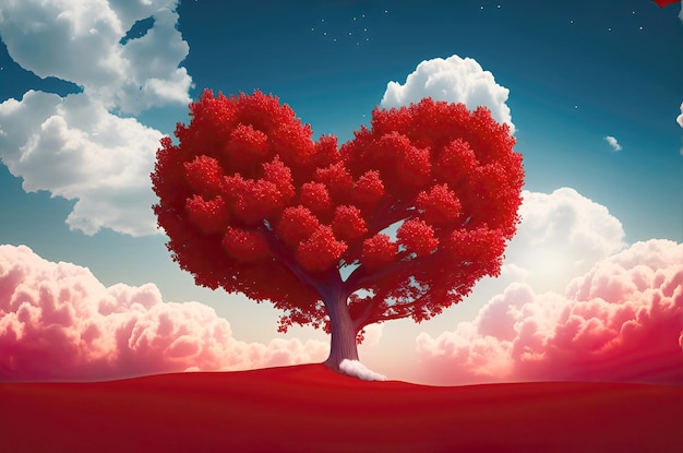 Luminoso astratto albero genealogico albero della vita a forma di cuore