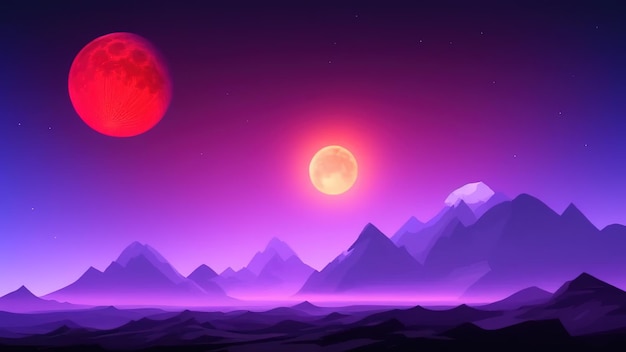 Luna colorata e montagna nella notte