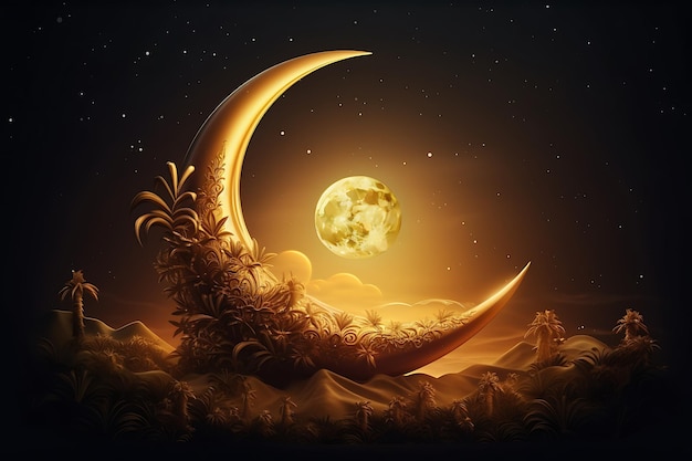 Luna decorativa Ramadan Kareem e sfondo della festa dell'Eid