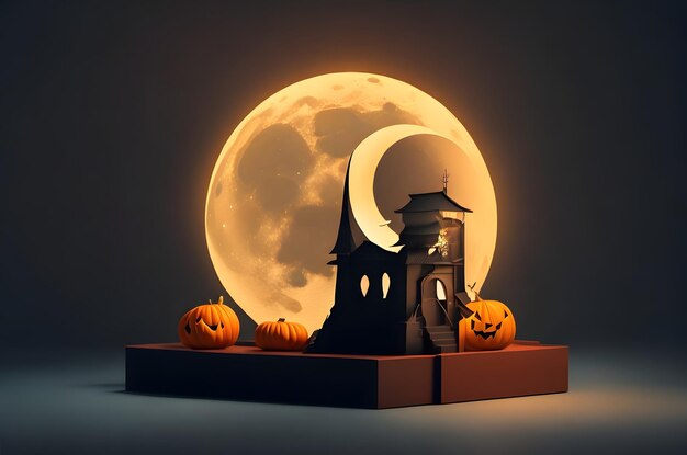 luna di halloween su un podio carta stile artistico ai sfondo generato